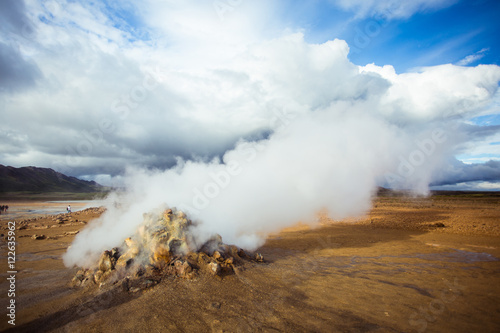 Mudpots in the geothermal area Hverir, Iceland.