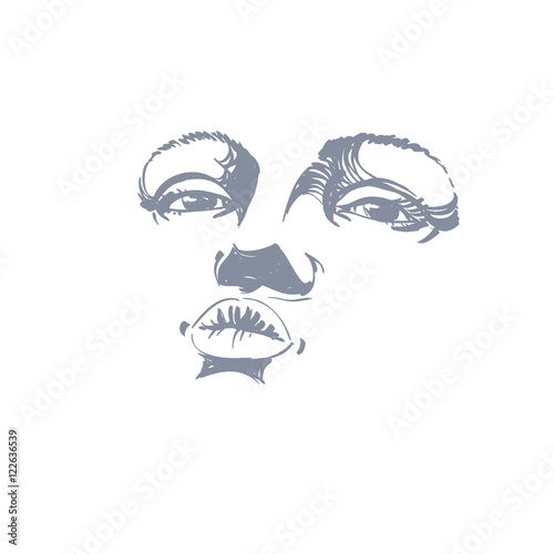 Black and white illustration of lady face, delicate visage featu