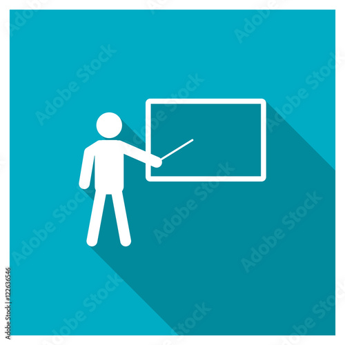 Teacher icon, image jpg, vector eps, flat web, material icon, icon with long shadow on blue background