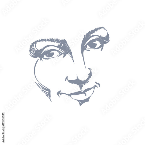 Facial expression, hand-drawn illustration of face of delicate g