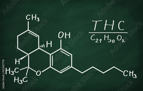 Structural model of THC molecule on the blackboard.