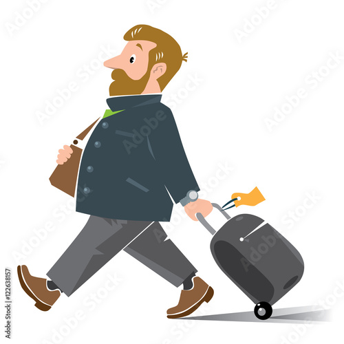 Funny air passenger with suitcase