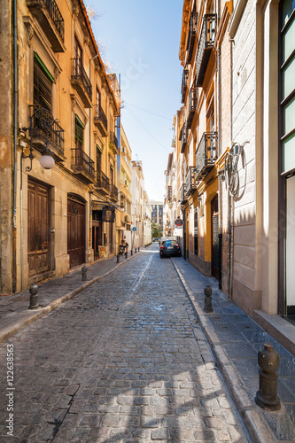 Sunny view of the street of Granada, Andalusia province, Spain.