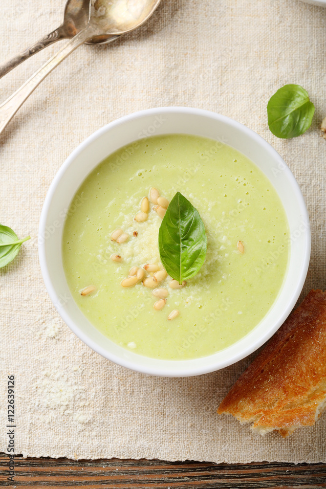 Cream soup with cheese top view Cream soup with cheese top view