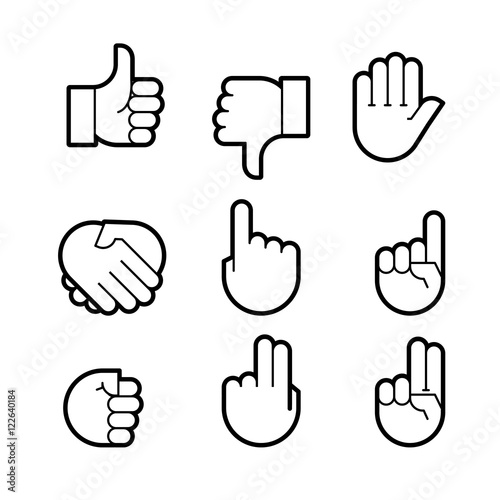 hand gestures. line icons set.