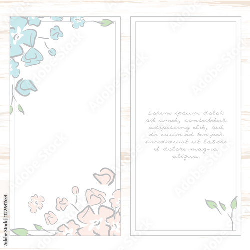 greeting card template floral background. Design stationery set in vector format. Wedding card or invitation, shabby chic