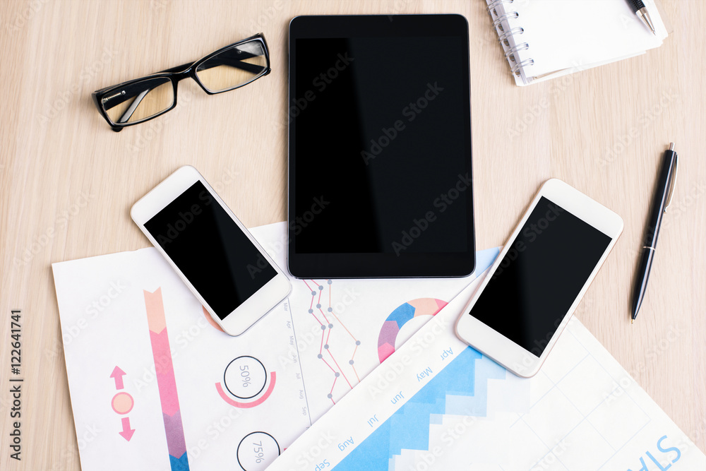 Tablet and two smartphones