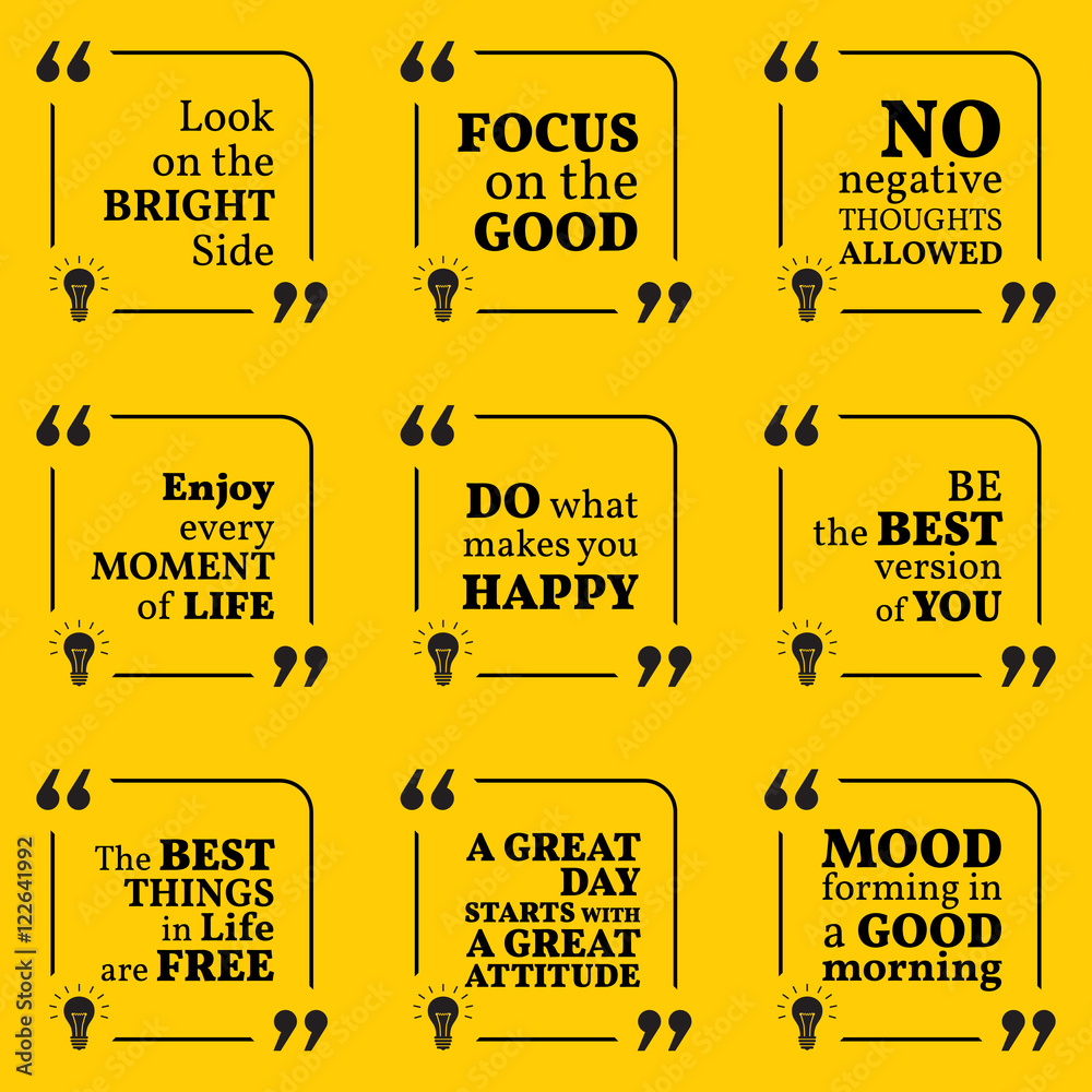 Set of motivational quotes about positive thinking, optimism, ha