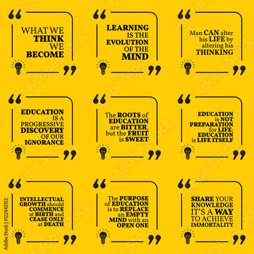 Set of motivational quotes about wisdom, intelligence, thinking,