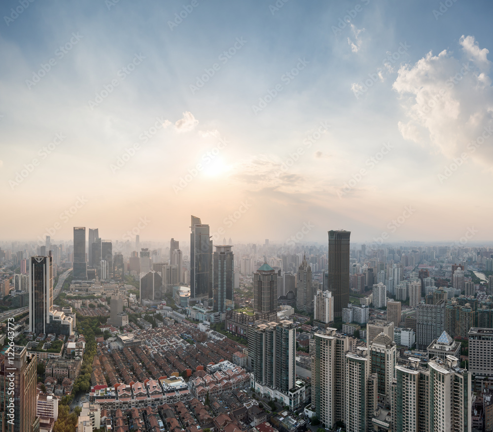Shanghai JingAn district skyline in sunshine