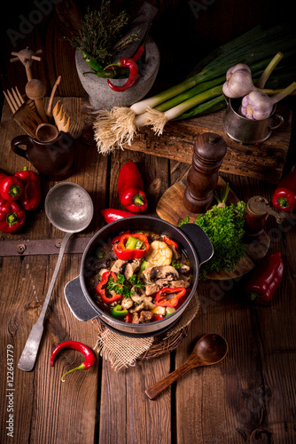 Goulash with colored vegetables