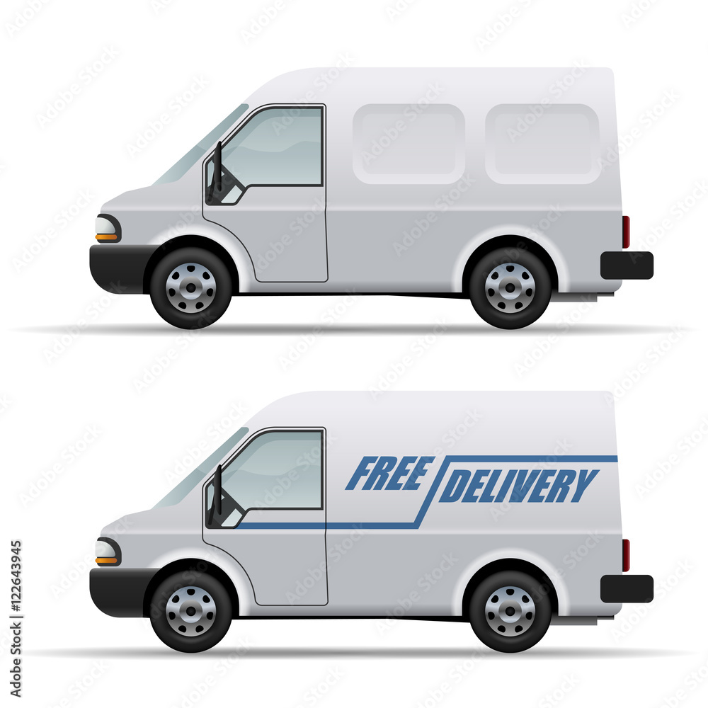 White delivery van realistic vector icon isolated on white backg