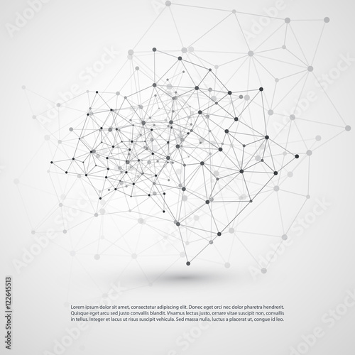 Black and White Modern Minimal Style Cloud Computing, Networks Structure, Telecommunications Concept Design, Network Connections, Transparent Geometric Wireframe - Vector Illustration
