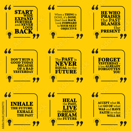 Set of motivational quotes about past, goals, yesterday, future