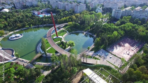 Aerial flight above Moghioros park in Bucharest, Romania photo