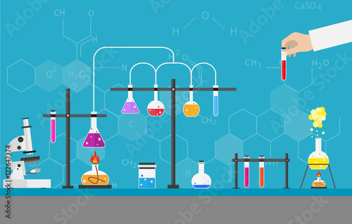 Chemists scientists equipment. Laboratory assistant. flat design