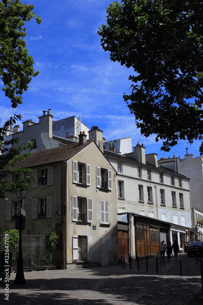 Typical street in Montmartre Hill, Paris, France