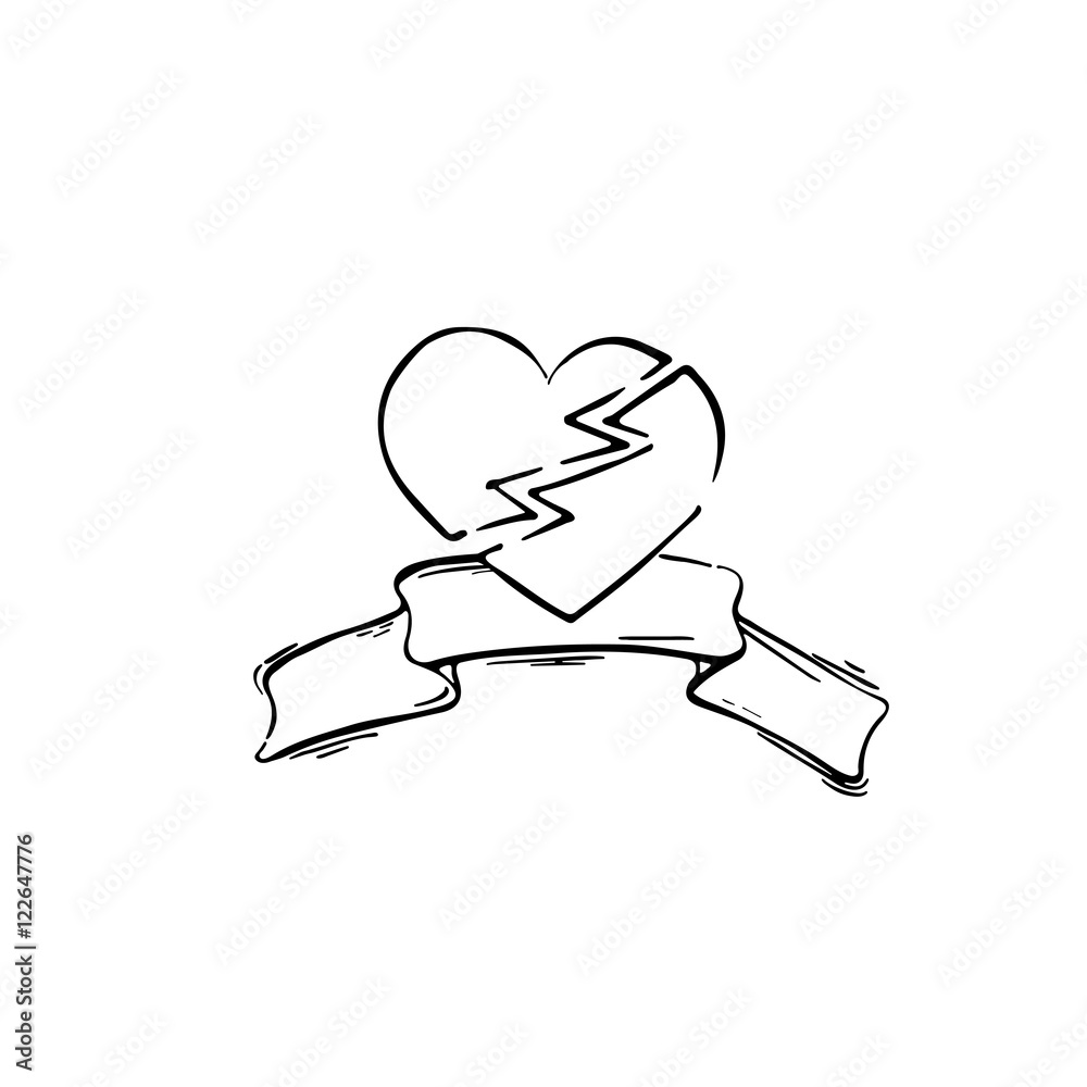 Doodle broken heart cartoon. Illustration for tattoo or icon.