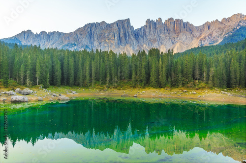 Carezza Lake in Dolomites, Italy