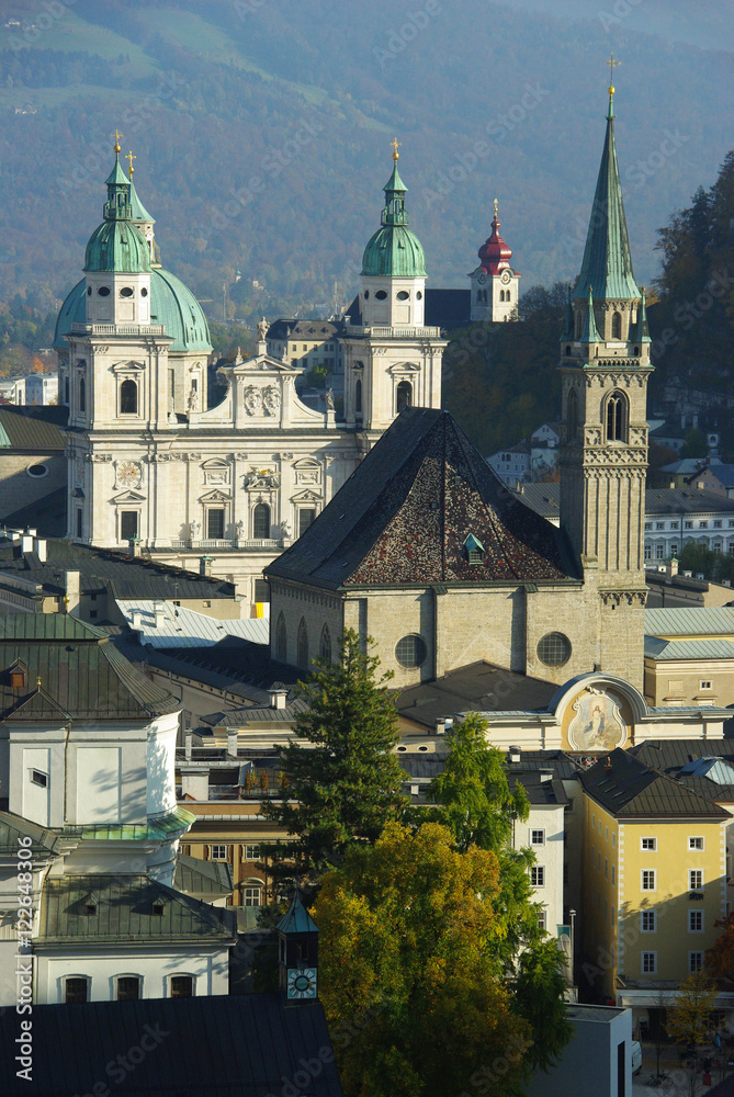 Fototapeta premium Churches of Salzburg from the Mönchsberg