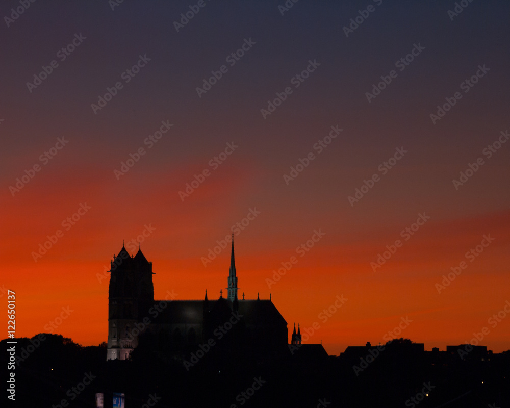 Newark cathedral at sunset
