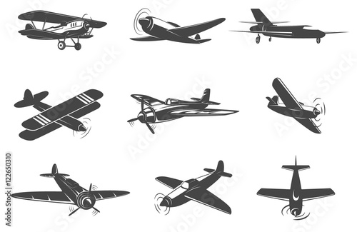 Set of the planes icons isolated on white background. Vector pla