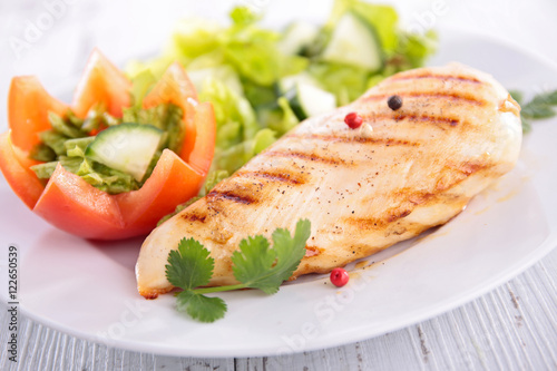 fried chicken breast and vegetable