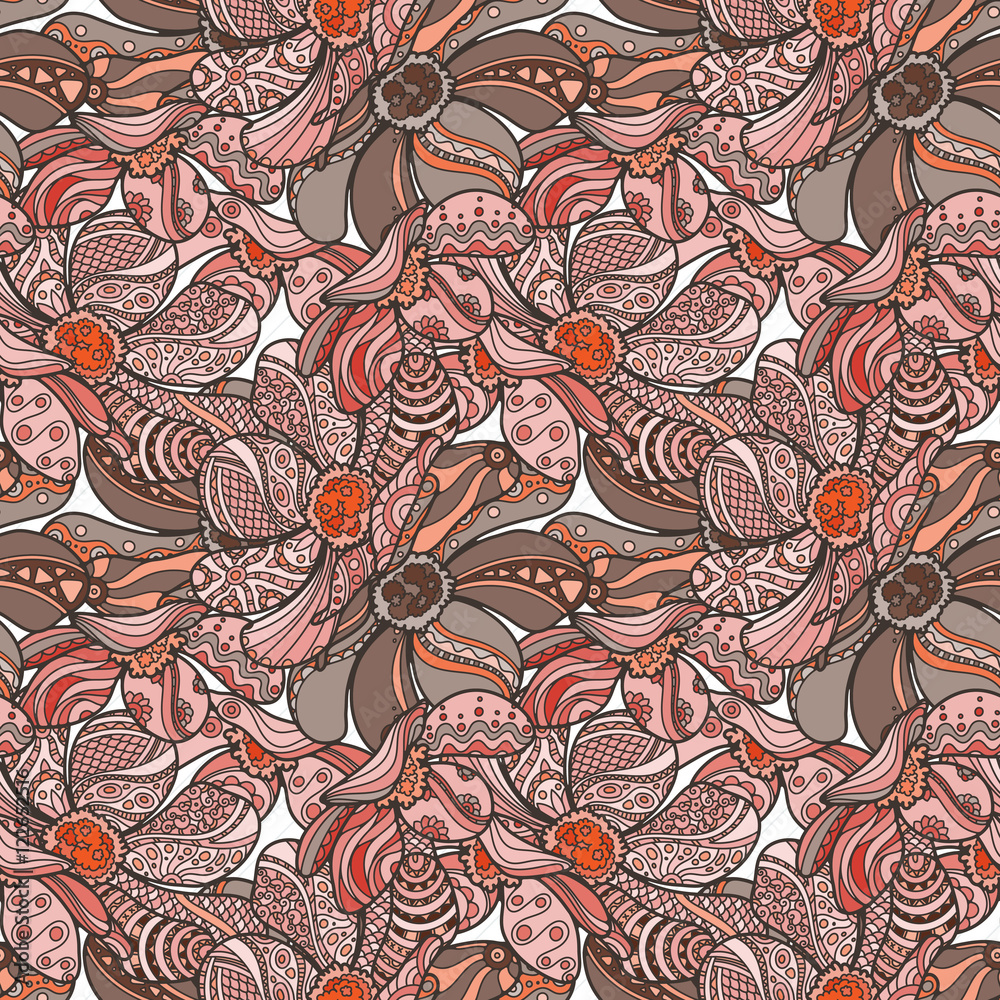 Vector Seamless Floral Zentangle Pattern.
