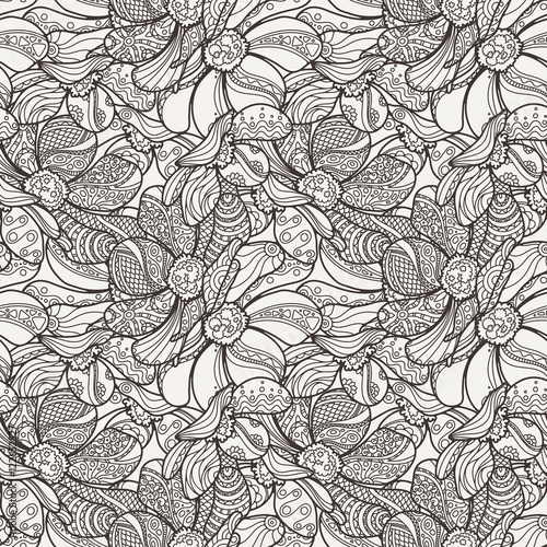 Vector Seamless Floral Zentangle Pattern. photo