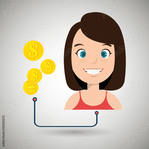 woman cartoon bag money dollar vector illustration eps 10