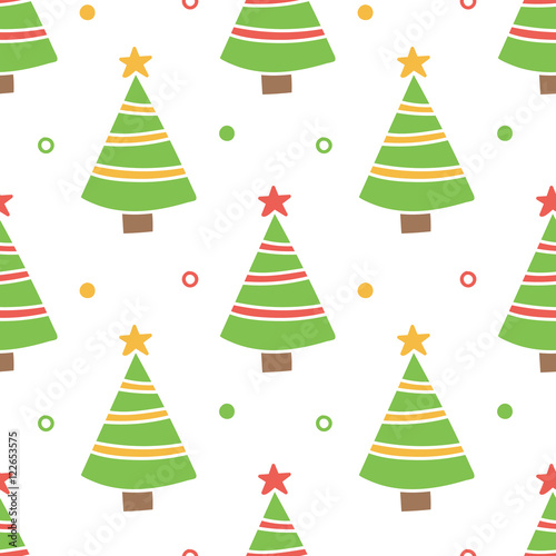 Cute hand drawn, doodle christmas tree seamless pattern background. © cosmic_pony