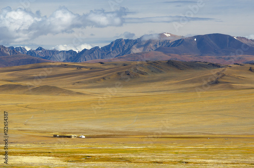 Steppe landscape with a nomad's camp