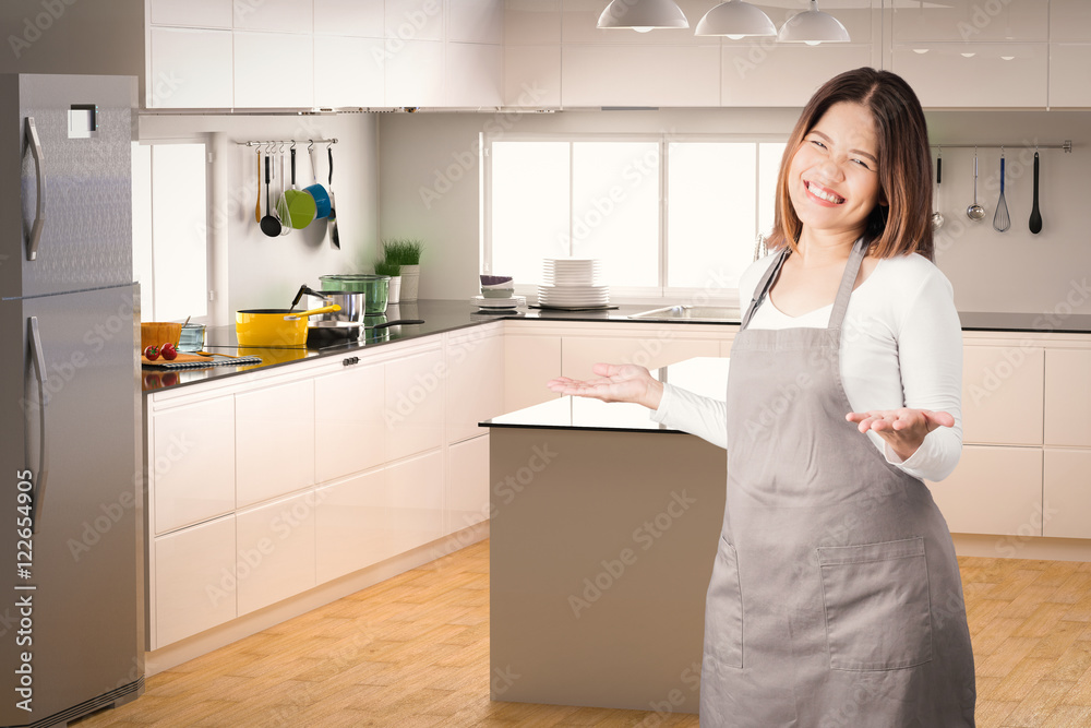 asian housekeeper with kitchen background asian housekeeper with kitchen background