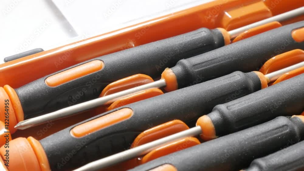 Set of small screwdrivers in the box close-up 4K 2160p 30fps UltraHD footage - Professional tools for clocks and mobile phones professional work 3840X2160 UHD video Set of small screwdrivers in the box close-up 4K 2160p 30fps UltraHD footage - Professional tools for clocks and mobile phones professional work 3840X2160 UHD video