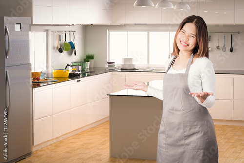 asian housekeeper with kitchen background