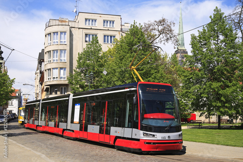 Streetcar transportation in downtown Pilsen, Czech Republic