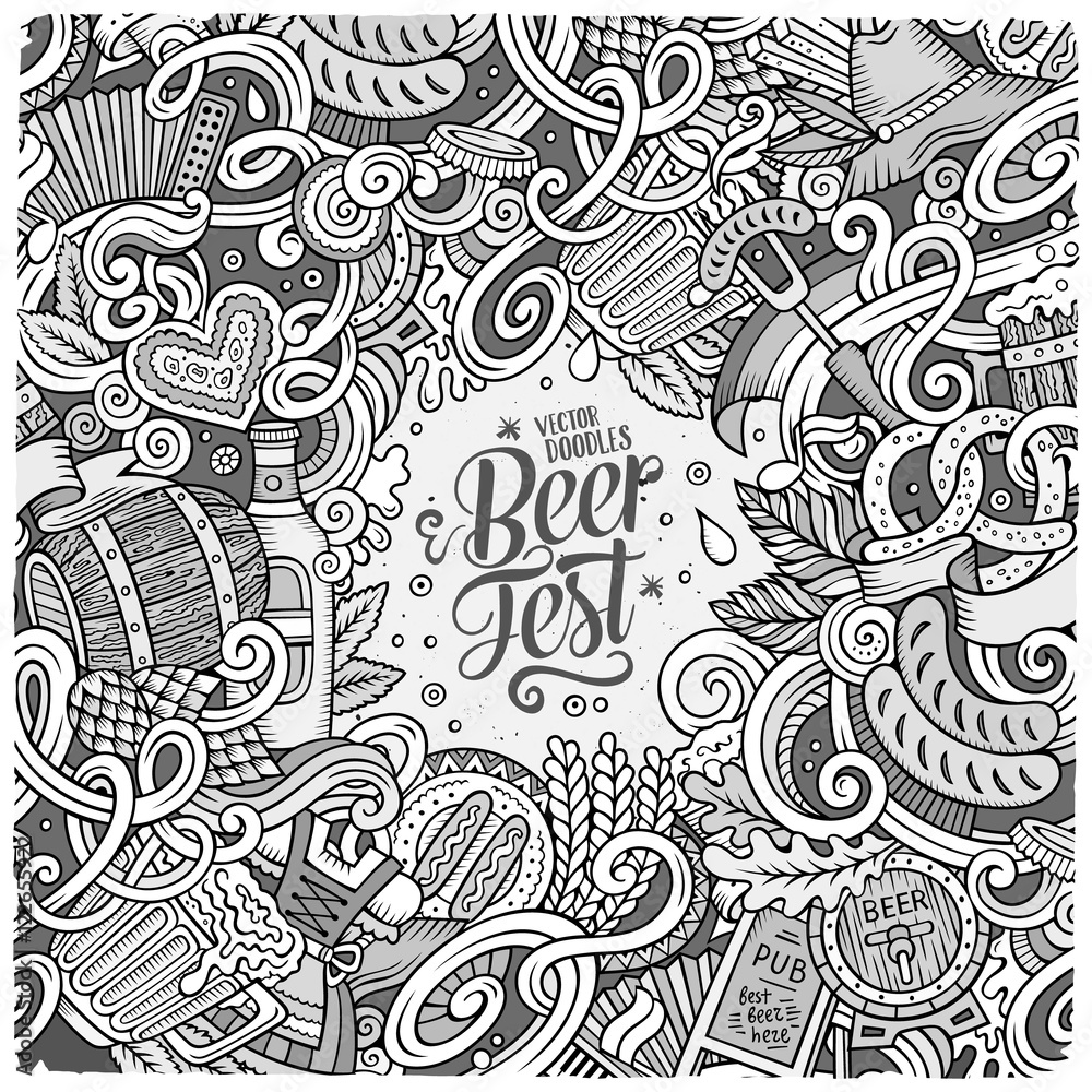 Cartoon cute doodles hand drawn Beer frame design