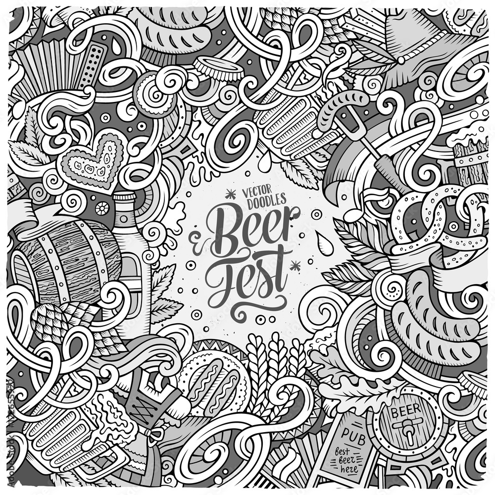 Cartoon cute doodles hand drawn Beer frame design Cartoon cute doodles hand drawn Beer frame design