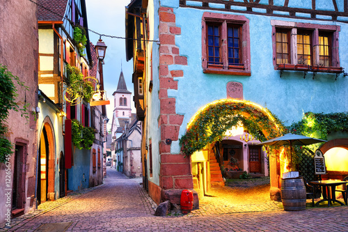 Colorful town of Riquewihr,...