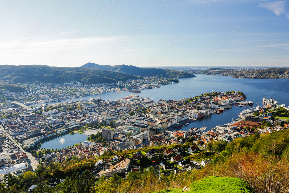 Bergen city view from Mount Floyen. Norway.