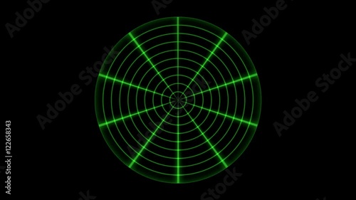 A 30 second loop of a green radar with sonar circles starting from center outward over black. HD 1080. photo