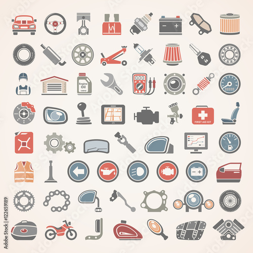 Flat Icons - Car and Motorcycle Parts