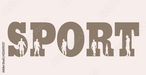 Muscular men silhouettes on sport word. Vector silhouette. Bodybuilding relative image