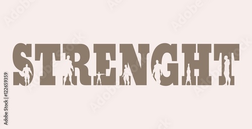 Muscular men silhouettes on strength word. Vector silhouette. Bodybuilding relative image