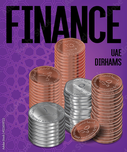 UAE Dirham And Fills Coins Stacks Cover Poster Design