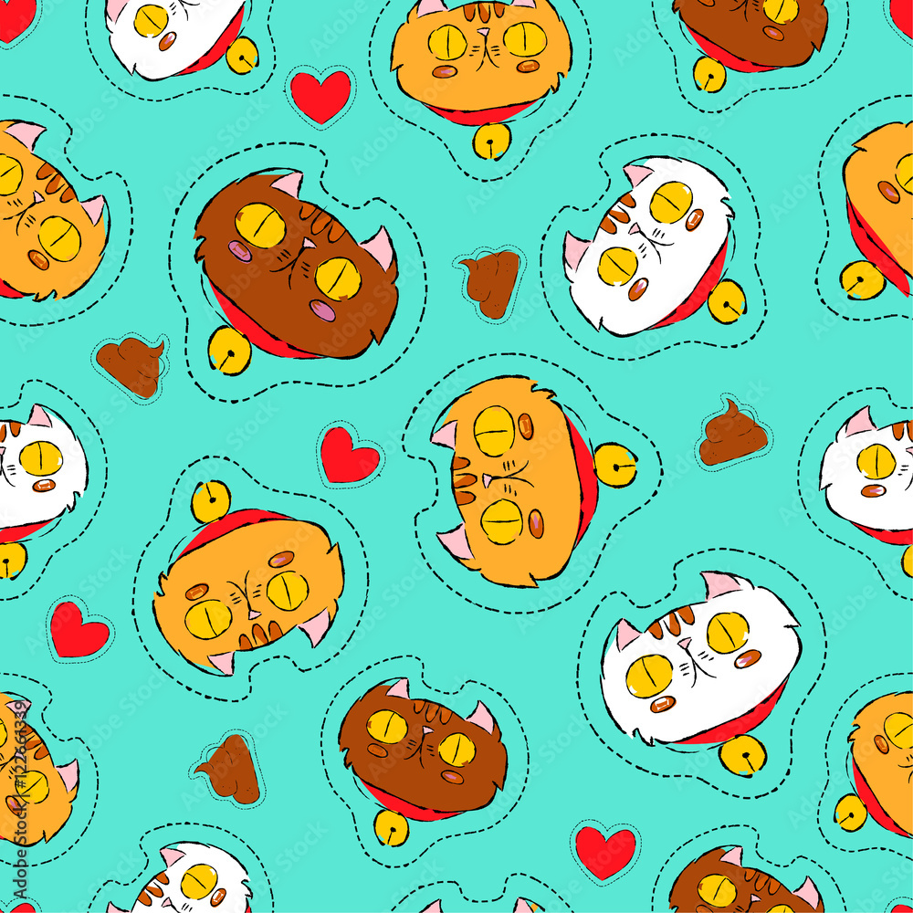 Cute cat hand drawn patch icon background Cute cat hand drawn patch icon background