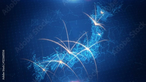 Map of the Japan with the animated background.