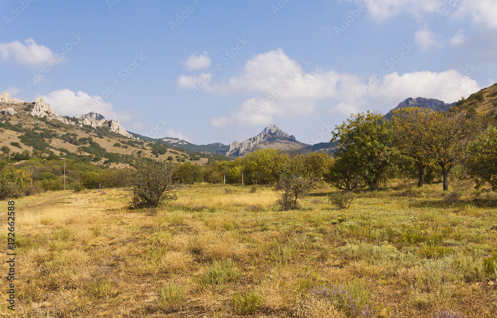 The valley in the foothills.The massif Kara-Dag.Crimea.