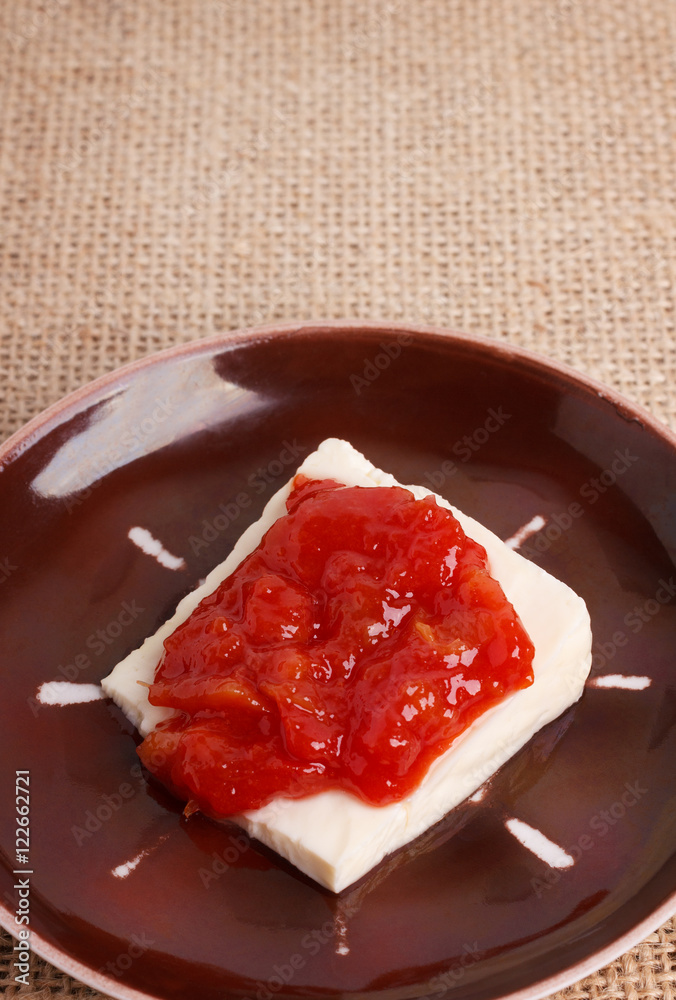 Brazilian dessert Romeo and Juliet, goiabada jam of guava and ch Brazilian dessert Romeo and Juliet, goiabada jam of guava and ch