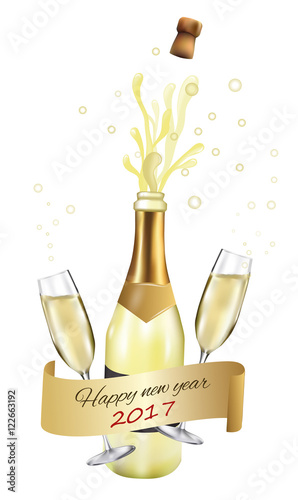 Sektflasche, Korken knallen lassen, Sektgläser, Banderole